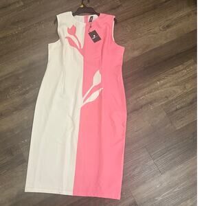 StyleWe Midi Dress Women 2XL Pink Cream Sleeveless NWT